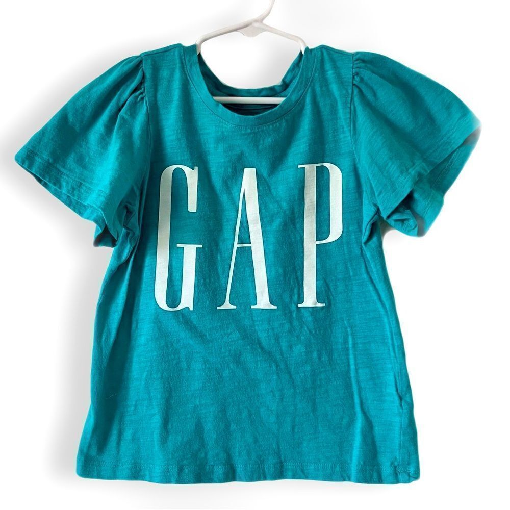 Gap Flutter Sleeve Logo Short Sleeve Tee in Teal and White Girls Small (6/7)
